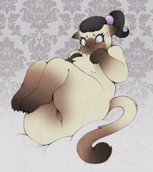 ass big_butt black_hair blush chest_tuft chubby claws cute feline female fluffy fur furry furry_only hair nude overweight pussy siamese simple_background smutbunny solo sophie_penwell sweat sweatdrop tail thick_thighs toe_claws tuft wide_hips