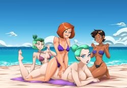 4girls amity_blight ann_possible anoneysnufftan applying_sunscreen beach beach_towel bikini blue_eyes brown_hair dark-skinned_female dark_skin disney disney_channel earrings embarrassed female female_only green_hair humiliation imminent_death killer_lotion kim_possible luz_noceda massage murder nail_polish nude ocean odalia_blight omiiverse orange_hair peril pointy_ears punishment rubbing sand seaside short_hair sitting sitting_on_person sky snuff spectators summer sunbathing swimsuit the_owl_house towel watching yellow_eyes