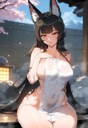 1girls ai_generated animal_ear_fluff animal_ears animal_tail areolae bangs bare_shoulders bathing black_hair blunt_bangs blush breasts clavicle cleavage closed_mouth clothing covered_navel covering curvaceous curvaceous_female curvaceous_figure curvy curvy_figure female female_focus female_only fox_ears fox_girl fox_tail hand_on_own_chest hoshimi_miyabi huge_breasts inviting inviting_to_sex large_breasts long_hair looking_at_viewer miyuai naked_towel navel nipples nude onsen outdoors parted_lips partially_submerged petals red_eyes seductive seductive_look sideboob sitting sky smile solo steam tail thick_thighs thighs towel very_long_hair voluptuous voluptuous_female water wet zenless_zone_zero