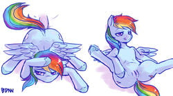 2013 cutie_mark doggy_style equine female feral friendship_is_magic from_behind hair half-closed_eyes horse jerinov multicolored_hair my_little_pony pegasus penis plain_background pony presenting pussy rainbow_dash_(mlp) rainbow_hair solo spread_legs spreading white_background wings