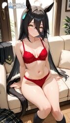 1girls 2026 ai_assisted ai_generated anime black_legwear boobs bra breasts bust hi_res high_quality high_resolution highres kneehighs long_hair manhattan_cafe_(umamusume) navel panties patreon patreon_username red_bra red_panties skypassion solo stable_diffusion tits umamusume umamusume_pretty_derby underwear very_long_hair watermark