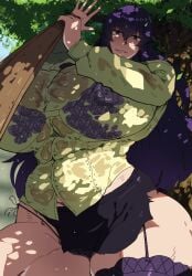 2d 2d_(artwork) ababachenchen breasts busujima_saeko clothed female female_focus highschool_of_the_dead huge_breasts kunaboto_(style) purple_hair saeko_busujima tagme