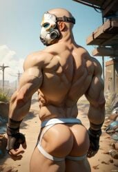 abs ai_generated ass back bald biceps blush borderlands borderlands_2 gay jockstrap jockstrap_only looking_at_viewer looking_back male male_only mask muscular muscular_male pale_skin psycho psycho_(borderlands) toned_body toned_male twall97