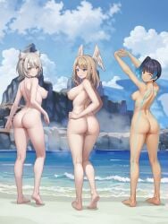 3girls ass barefoot beach breasts completely_nude completely_nude_female eunie_(xenoblade) female female_only full_body looking_at_viewer looking_back mio_(xenoblade) multiple_girls naked naked_female nintendo nude nude_female sena_(xenoblade) smile smiling tagme vodka13 xenoblade_(series) xenoblade_chronicles_3