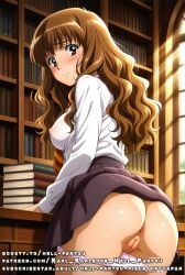 ai_generated ass ass_focus brown_eyes brown_hair hermione_granger jacket medium_breasts nipples panties shy skirt tie uniform wavy_hair