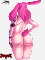 1girls artist_name back back_view backside big_ass blank_background brock903 bunny_ears bunny_girl bunny_tail dat_ass fat_ass hand_on_hip hourglass_figure naked_female nipples no_clothes nude oc original_character pink_hair ponytail robotic_arm self_upload shortstack smaller_female solo_female solo_focus standing vrchat vrchat_avatar white_background wide_hips