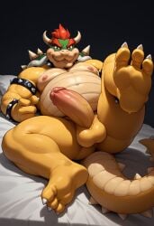 1boy 3_toes abs ai_generated anthro balls bara bed belly bowser civitai completely_nude completely_nude_male daddy erection eyebrows fangs feet full_body furry furry_male furry_only horns koopa large_pectorals large_penis looking_at_viewer lying male male_focus male_only mario_(series) monster monster_boy muscular muscular_anthro muscular_male navel nintendo nipples nude nudity on_back on_bed pectorals penis precum red_hair sharp_teeth short_hair soles solo spikes spread_legs stomach sweat tail teeth testicles thick_eyebrows thick_thighs thighs uncensored veins veiny_penis