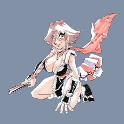 big_breasts brown_eyes brown_hair crouching female king_of_fighters_maximum_impact kunoichi lemuzaurio mai_shiranui mai_shiranui_(maximum_impact_alt) necklace ninja ninja_girl paper_fan scarf