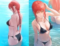 ass belly bikini black_bikini chainsaw_man looking_at_viewer makima_(chainsaw_man) power_(chainsaw_man) red_hair swimsuit swimwear thighs