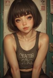 ai_generated black bob_cut bobcut female hair petite petite_body small_breasts tank_top