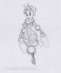 anthro bee breasts female hair insects nude pencil short_hair sketch smile stripes tagme weasselk