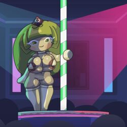 animated animated cookie_run_kingdom exhibitionism green_tea_mousse_cookie loop micro_bikini no_panties pole pole_dancing tmogumi