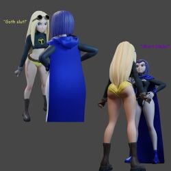 ass booty_shorts dc dc_comics goth heperson heroine leotard rachel_roth raven_(dc) shorts shortstack teen_titans terra_(dc) thick thick_ass