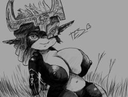 absurd_res armor artist_logo artist_name ass belly big_breasts big_butt breasts digital_media_(artwork) drawpile_(artwork) exposed_breasts fangs female genitals glistening glistening_body glistening_nipples grass headgear heart_symbol helmet hi_res horn horned_helmet huge_breasts humanoid imp logo midna nintendo nipples nude nude_female nude_painting on_grass painterly plant pussy short_stack signature sitting sitting_on_ground sketch slightly_chubby solo tall_grass teeth teztaz the_legend_of_zelda the_legend_of_zelda:_twilight_princess thick_thighs twilight_princess