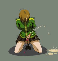 cum cum_on_body cum_on_clothes cum_on_floor cum_on_hair female futanari handsfree_ejaculation intersex penis persona persona_4 satonaka_chie zon_(artist)