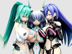 3d 3girls arm_under_breasts arms_around_waist big_breasts blue_eyes blue_hair breasts busty child_bearing_hips cleavage covered_navel female female_only glasses gloves goddess green_hair green_heart hand_on_chest hand_on_own_chest hi_res huge_breasts iris_heart legs leotard long_hair looking_at_viewer multiple_girls navel neptunia_(series) pink_eyes ponytail pose posing purple_eyes purple_hair rei_ryghts seductive seductive_look seductive_smile sensual thick_thighs thighs underboob voluptuous