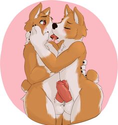 anthro balls canine closed_eyes corgi cum cute dog erection french_kiss french_kissing frottage furry gay hug humanoid_penis incest kissing male male/male no_humans nude penis precum red_eyes saliva seth-iova sheath sibling standing tongue tongue_out twins wide_hips