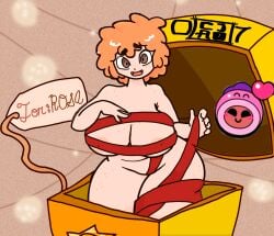 1futa 1girl1futa 1girls bea_(brawl_stars) big_breasts big_butt brawl_stars christmas cjao_07 female freckles gift_box orange_hair presenting rosa_(brawl_stars) short_hair supercell supercell_(company) tape thighs