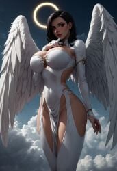 ai_generated angel angel_wings black_hair breasts female female_only halo huge_breasts legs seductive sexy_legs white_panties wings