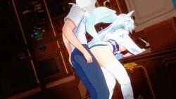 1boy 1girls animated bare_breasts bending_over blue_eyes blue_hair breasts_out breasts_out_of_clothes fat_ass fluffy_tail fox_ears fox_girl fox_tail from_behind indie_virtual_youtuber koikatsu large_breasts lazymelon smugalana snowflake_hair_ornament tagme two_tone_hair video virtual_youtuber white_hair white_thighhighs