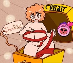 1girls bea_(brawl_stars) big_breasts big_butt brawl_stars christmas cjao_07 female freckles gift_box hairy hairy_pussy orange_hair presenting rosa_(brawl_stars) short_hair supercell supercell_(company) tape thighs