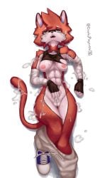 4_fingers anthro cat_tail clothed cum_in_pussy cum_on_body displayps5 displayps55 feline female female_focus furry furry_cat lot_of_cum muscular_anthro muscular_female orgasm post_orgasm pussy rape tail tuft