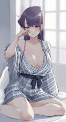 blush breasts breasts chest just_woke_up komi-san_wa_komyushou_desu komi_can't_communicate komi_shouko purple_hair waking_up