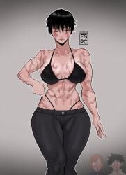 abs bikini_top fspc jujutsu_kaisen kugisaki_nobara muscular_female one_eye_closed scarred yuta_okkotsu zenin_maki