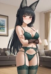 1girls ai_generated hoshimi_miyabi hoyoverse leviaceon lingerie looking_at_viewer sexy_lingerie solo solo_focus standing zenless_zone_zero