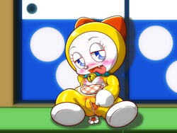 anus blush breasts censored collar doraemon dorami drooling female looking_at_viewer open_mouth pussy sachikun2yan saliva sitting small_breasts solo spread_pussy spreading tongue tongue_out young