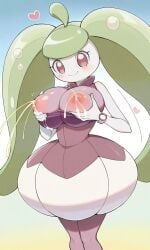 ai_generated big_hips blush bodily_fluids breast_milking breasts breasts female flora_fauna fondling_breast hair heart lactating lactation legs plant playing_with_breasts pokemon pokemon_(species) smile solo steenee watch wide_hips wristwatch