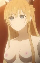 artemisia_bell_ashcroft battle_suit blue_eyes breasts date_a_live ginger_hair headgear medium_breasts naked naked_female nude nude_edit nude_filter orange_hair outdoor_nudity screenshot tits wizard