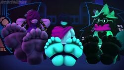 1girls 2boys 3d arcticchilifries deltarune foot_fetish furry kris_(deltarune) looking_at_viewer ralsei soles susie_(deltarune) tagme