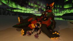 3d_(artwork) 4_arms 4_ears absurd_res animal_genitalia anthro armor aurora_(phenomenon) avali big_penis bodily_fluids cum cum_on_hand data_hellfire data_hellfire_(character) digital_media_(artwork) duo genital_fluids genital_slit genitals glowing glowing_cum glowing_genitalia glowing_pawpads glowing_penis handjob hi_res knot knotted_penis leaking_cum leaking_penis lying machine male male/male multi_arm multi_ear multi_limb orange_penis pawpads penile penis protogen protogen_taur purple_pawpads purple_penis sex sheath sitting size_difference sky snow star starry_sky tapering_penis taur unusual_bodily_fluids unusual_cum unusual_genital_fluids void_hellfire