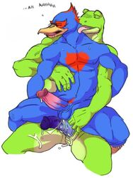 abs amphibian anal anthro avian big_penis bird falco_lombardi frog furry licking male male_only multiple_males muscles penis pheasant slippy_toad star_fox staticlustdemons toad tongue video_games wuffinarts yaoi