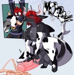 ahe_gao badbitchdicey big_breasts big_butt cow_print cum cumming excessive_cum hooves horns horsecock lipstick male male_focus male_only minotaur muscular muscular_male orgasm orgasm_face red_hair shark shark_fin shark_tail thick_thighs transformation uncontrolled_orgasm