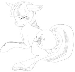 2013 anus cutie_mark equine female feral friendship_is_magic horn horse japananon looking_at_viewer monochrome my_little_pony pony puffy_anus pussy solo twilight_sparkle_(mlp) unicorn