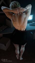 3d bare_legs bare_shoulders bareback barefoot beddetective blonde_hair female hourglass_figure resident_evil resident_evil_9:_requiem sherry_birkin skirt tagme topless