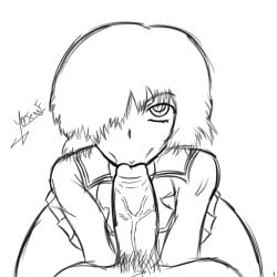 blue_hair brown_eyes dick dick_focus exposed_thighs eye_contact eye_focus jeagf mouth mouth_full_of_cock mouth_open oral oral_insertion oral_penetration oral_sex school_uniform schoolgirl schoolgirl_uniform sucking sucking_dick sucking_penis thighs urabe_mikoto