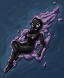 1girls 2d anthro black_skin drxsmokey fangs female gastly ghost monster_girl nintendo pokemon pokemorph purple_nipples solo spirit video_games