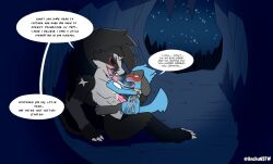 2026 anal anal_sex anchunsfw anthro anthro_on_anthro anthro_penetrated anthro_penetrating anthro_penetrating_anthro artist_name balls_deep biped black_body black_fur blue_body blue_fur blush bodily_fluids breath cave cum cum_in_ass cum_inside dialogue digital_drawing_(artwork) digital_media_(artwork) digitigrade dim_lighting dripping drooling duo ejaculation english_text eye_contact fangs from_front_position fur generation_4_pokemon generation_8_pokemon genital_fluids half-closed_eyes hand_on_chest head_tuft hi_res interspecies larger_anthro larger_male leaning_on_wall linked_speech_bubble looking_at_another looking_pleasured male male/male male_penetrated male_penetrating male_penetrating_male mastery_position muscular muscular_anthro muscular_male narrowed_eyes night nintendo obstagoon open_mouth penetration penile penile_penetration pokemon pokemon_(species) riolu saliva saliva_drip saliva_on_tongue sex side_view sitting sitting_on_another sitting_on_ground size_difference slim slim_anthro slim_male smaller_anthro smaller_male smaller_penetrated speech_bubble teeth text tongue tongue_out torogao tuft white_body white_fur x-ray_view