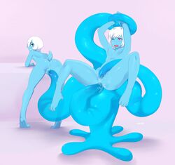 2boys alien anal ass blue_eyes blue_hair blue_nipples blue_skin cuntboy girly hair intersex lucid_(modeseven) mackenzie_(modeseven) male multi_eye nameless_character nedoiko open_mouth pussy tentacle tentacle_in_pussy tentacles_on_male vaginal_penetration white_hair