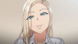 10s 1girls 2019 animated anime_screenshot arms_crossed ass blonde_hair blue_eyes breasts bunnywalker clothes_around_waist collarbone couch crossed_legs earrings female gyaru jewelry kurashiki_reina large_breasts lipstick long_hair looking_at_viewer makeup playing_with_hair pleated_skirt ribbon saimin_seishidou school_uniform shirt sitting skirt socks sweater sweater_around_waist t-rex_(animation_studio) tagme thighs white_shirt wide_hips yellow_sweater