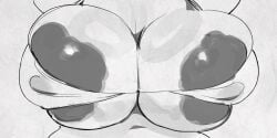 about_to_pop areolae barely_contained_breasts big_breasts bikini_top breasts closeup closeup_view female female_focus female_only huge_breasts monochrome navel nipples peculiart