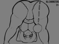 ass_focus bent_over big_ass big_breasts blue_eyes blue_hair chains fat_chest female flexible_pose forward_fold from_below highres hypnosis lana_(pokemon) lana_pokemon line_art looking_up_at_viewer pendant plump pokemon relaxed_trance sketch soft_body solo spiral_eyes stretching sweat swinging thicc thick_thighs twintails urbanica view wide_hips wip