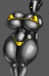 glados glados_(humanoid) large_breasts robot robot_girl golden_bikini arms_behind_back huge_thighs breasts_bigger_than_head cyclops yellow_eyes no_mouth portal_(series) valve_(company) sketch blank_background rendered solo_female polygonalfish colored_sketch