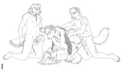 anthro canine clothes collar cuffs cum cumshot eyewear female foursome fur furry glasses group group_sex hindpaw jacki_northstar kannos knot legs_up male masturbation missionary_position nipple_piercing nipples orgasm orgy pawpads paws penetration piercing raised_tail sex shirt toe_ring vaginal_penetration wolf