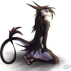 ambiguous_gender anus ass claws cute furry kanex kneeling plain_background red_eyes sergal sitting smile solo toe_claws white_background