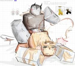 2boys anal_sex blocky_anatomy blocky_body blush crown_(utg) cum cum_in_ass drool gay gay_sex holding_leg joke_art large_penis mind_break peasant_(utg) penis_in_ass reference_image roblox roblox_game robloxian rough_sex sex size_difference slimeyslimer small_dom_big_sub sweat tail_pull tears text untitled_tag_game whiteboardfox