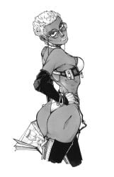ass ass_focus back backboob big_ass big_breasts big_thighs black_and_white black_garter_belt black_handwear black_stockings bra breasts butt_focus choker dark-skinned_female dark_skin female female_focus female_only gachiakuta garter_belt girl glasses hand_on_hip handwear high_resolution lipstick looking_at_viewer looking_back looking_back_at_viewer magazine monochrome panties porn_magazine rings schnitzeltag semiu_grier short_hair simple_background skinny skinny_female skinny_girl stocking stockings thigh_highs thighhighs thighs topwear underwear white_background white_bra white_choker white_hair white_lips white_lipstick white_panties white_underwear woman_only zipper